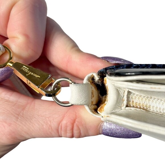 Salvatore Ferragamo Vintage White and Blue Snakeskin Nautical Crossbody Handbag - Picture 16 of 16